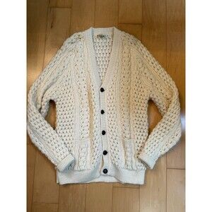 Irish Wool Sweater Cardigan Unisex Ivory 100% Wool Bonner Of Ireland Size L Mens